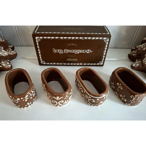 NEW Pottery Barn Gingerbread House Stoneware Napkin Rings Set/4 Christmas - Picture 5 of 5